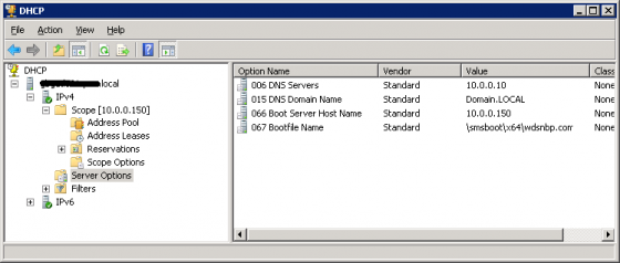 windows dhcp server option 150